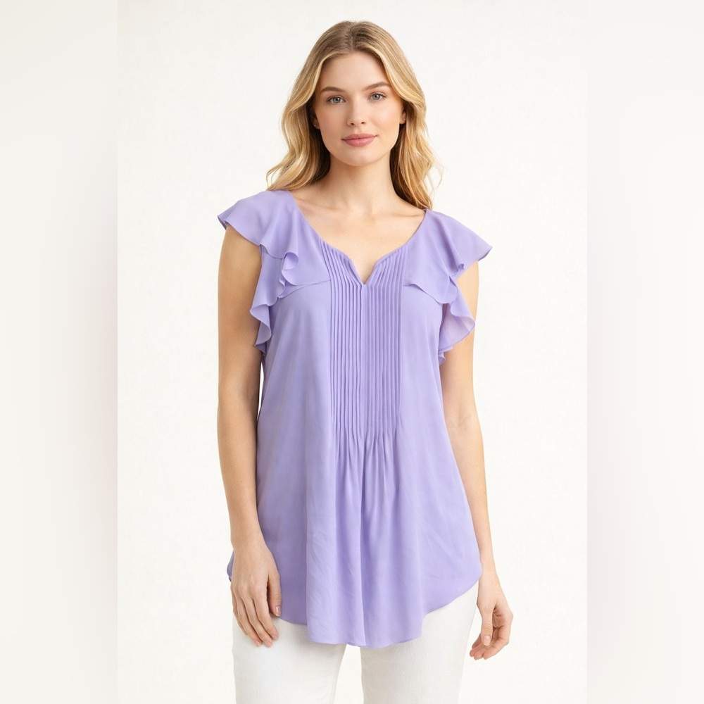 Like New Banana Republic Flutter Sleeve Pintuck Lilac Tunic blouse, XL, MSRP $99
